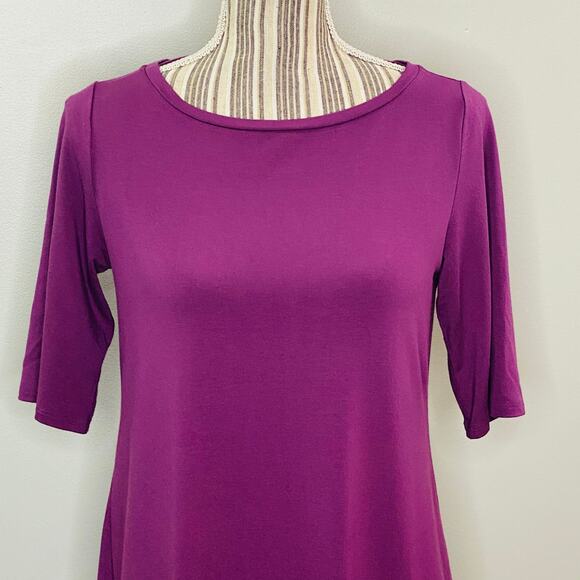 Eileen Fisher Purple Knit Dress Viscose Women XS Short Sleeve Curved Hem Casual - Picture 8 of 11